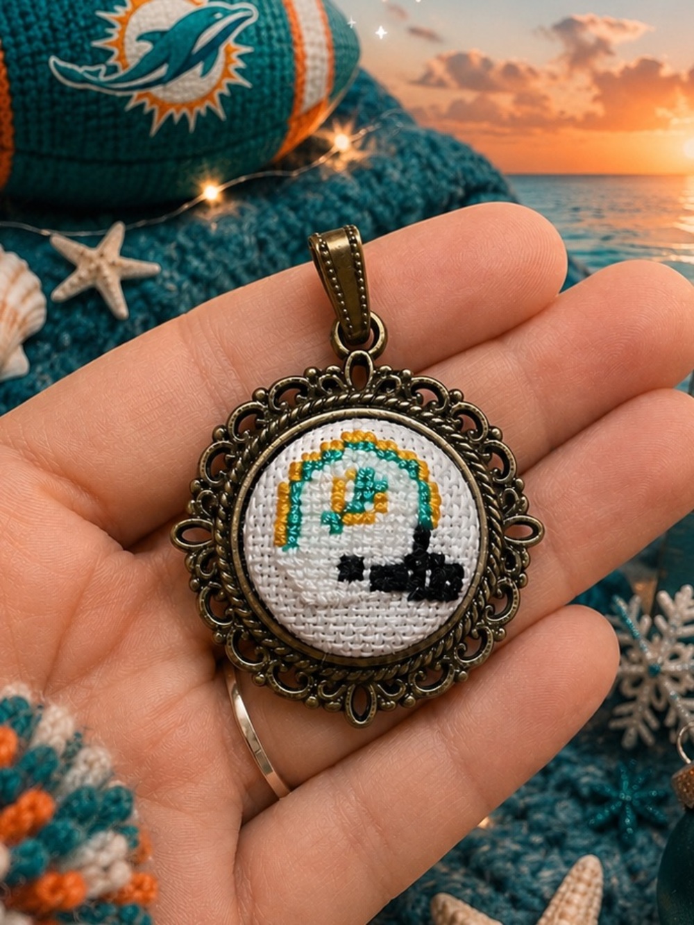 Miami Dolphins Football necklace handmade